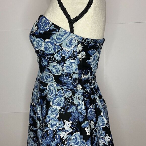 H&M Divided Size 8 Dress Strapless Skater Dress Blue Floral Lined - Picture 6 of 8